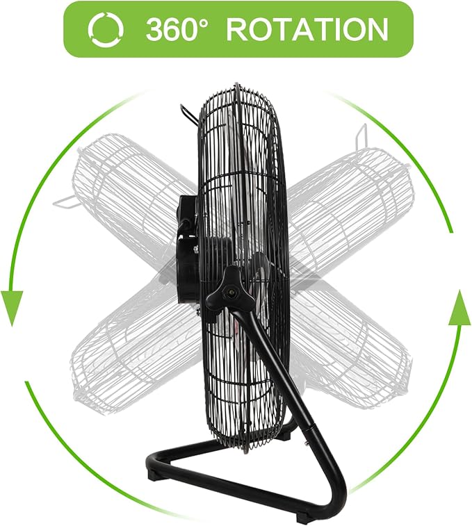 hykolity 20" High Velocity Floor Fan, 3-Speed 4650 CFM Heavy Duty Industrial Metal Shop Fan with Wall-Mounting System, Ideal for Commercial, Garage, Greenhouse and Gym