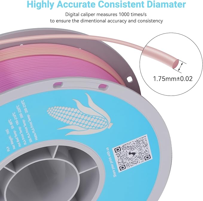 Silk Rainbow PLA 3D Printer Filament, 1KG Spool(2.2lbs) 1.75mm PLA Fast Color Change 3D Printing Material, Multicolor PLA,Gradient Filament for Most FDM 3D Printers,Ice Cream Color