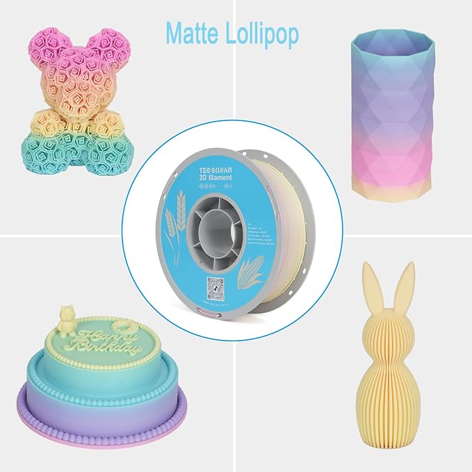 Matte Rainbow PLA 3D Printer Filament, 10Rolls,1KG Spool(2.2lbs) 1.75mm, Multicolor Gradient Filament Bulk for Most FDM 3D Printers,10 Different Matte Rainbow Colors