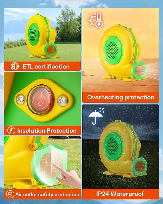 480W Bounce House Blower for Inflatables, 0.64HP Air Blower for Outdoor Bounce Houses, Water Slides, Paint Booths and Other Suitable Size Outdoor Inflatables Electric Air Pump Fan