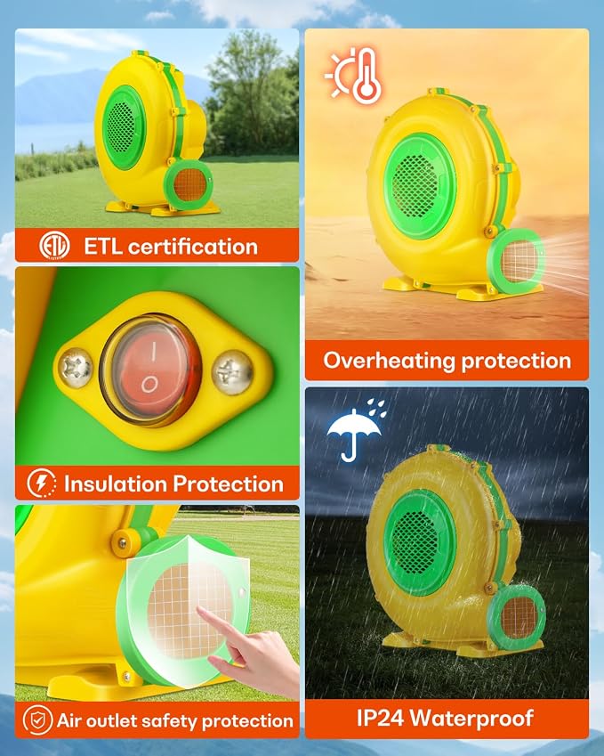High-Power 950W 1.25HP Inflatable Commercial Air Blower for Outdoor Bounce Houses, Water Slides air Sofas, Paint Booth and Other Suitable Large Outdoor inflatables Electric Air Pump Fan