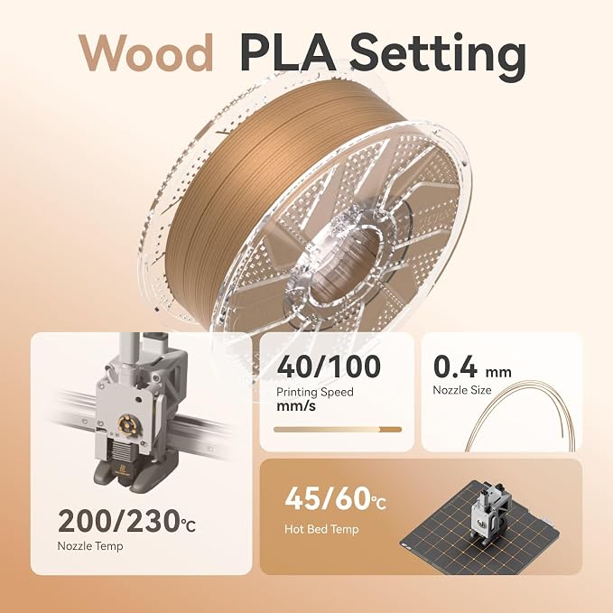 Chitu Systems Conjure Wood PLA Filament Teak, Using Reusable Spool Compatible with Bambu Lab Refill Filament, Dimensional Accuracy 1.75mm+/-0.02mm, 3D Printing Filament Bundle, 2KG Spool (4.4lbs)