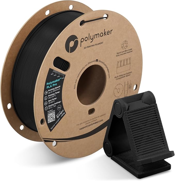 Polymaker PLA PRO Filament 1.75mm 3kg, Tough & High Rigidity Black 3D Printing Filament, PolyLite PLA PRO High Speed, Print with Most 3D Printers