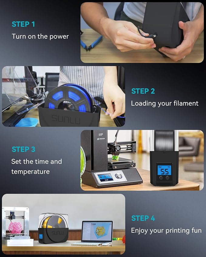 SUNLU Filament Dryer Box 2026 New Upgrade S1 Plus, Black | Fan Design, Keeps 1.75 2.85 3.00mm Filament Dry, Compatible with PLA PETG ABS, Filament Storage & Dehydrator
