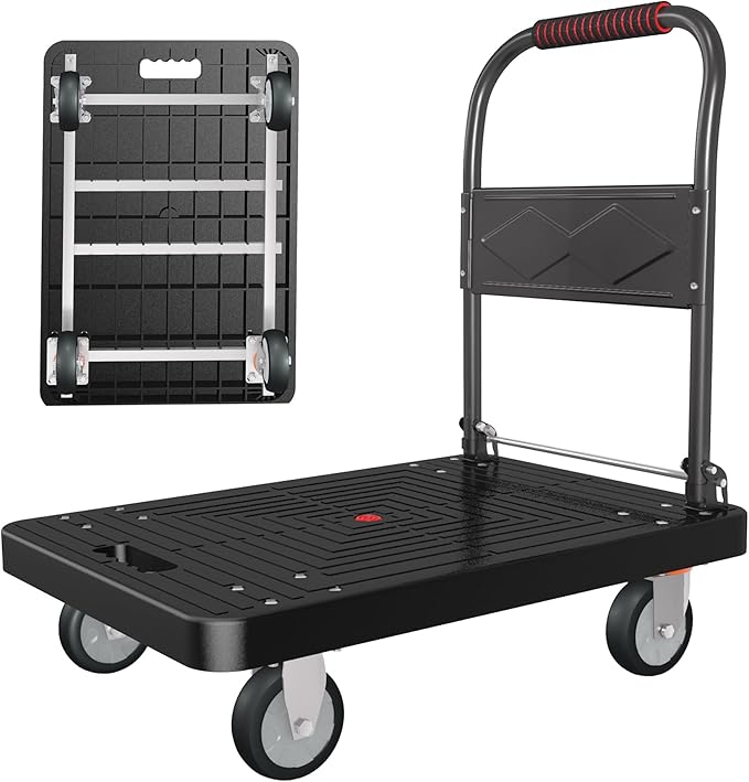 Platform Truck, Foldable Handcart with Swivel Wheel 34"x22" Heavy-Duty Push Dolly Cart,1000lbs Capacity, 6 Steel Load-Bearing Beams for Warehouse Garage Home Use