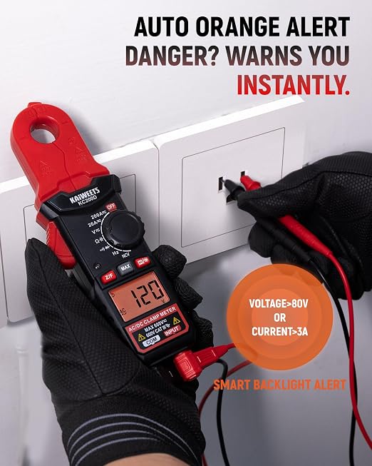 KAIWEETS Digital Clamp Meter with Round Jaw, Automotive Multimeter, NCV, 2000 Counts, Amp Voltmeter, Accuratly Measure AC/DC Current & Volatge, Resistance, Diode, Capacitance, Continuity, Frequency