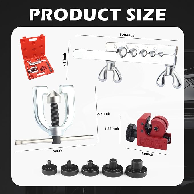 2026 New Double & Single Brake Line Flaring Tool Kit,Professional 3/16 Brake Line Kit with Tube Cutter and 5 Adapters(3/16",1/4",5/16",3/8",1/2"),Durable Brakes Lines Repair Kits