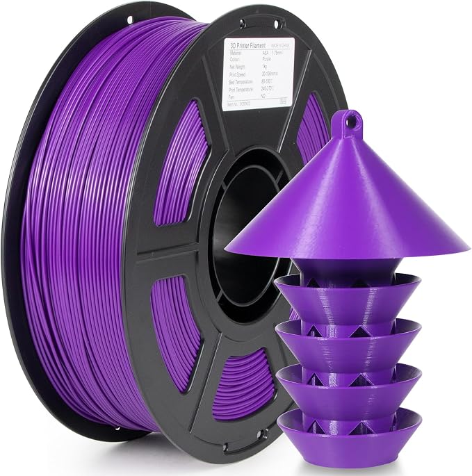 ASA Filament 1.75mm, UV/Heat Resistant/Weather Resistant ASA 3D Printer Filament, Perfect for Printing Outdoor Functional Parts, Purple Filament 1kg(2.2lbs) Spool