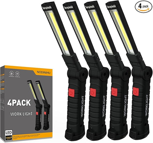 NODINIHU Working Light Portable, Rechargeable Work Lights with Magnetic Base Hanging Hook,360° Rotate 5 Modes,COB LED 800 Lumens Foldable Inspection Light for Car Repair, Grill and Outdoor Use(4pack)