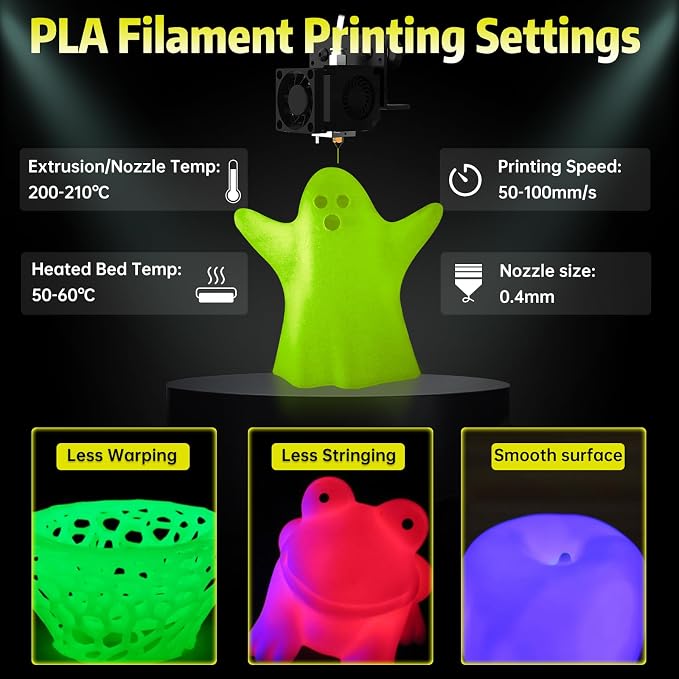 SUNLU Glow in The Dark PLA Filament, Neatly Wound Luminous PLA 3D Printer Filament 1.75mm Dimensional Accuracy +/- 0.02mm, Fit Most FDM 3D Printers, 1kg Spool (2.2lbs), (Yellow PLA, Glow Yellow)