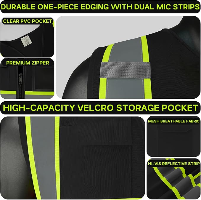 Safety Vest Customize Logo with 5 Pockets & Zipper Reflective High Visibility Vest Class 2 Outdoor Workwear