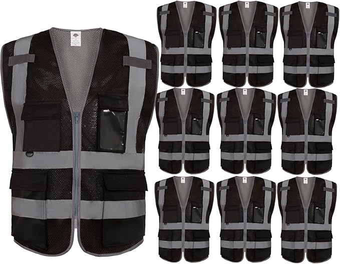 Dazonity High Visibility Mesh Safety Vest with Multi Pockets and Zipper, Fit for Men & Women, Work, Construction, Surveyor
