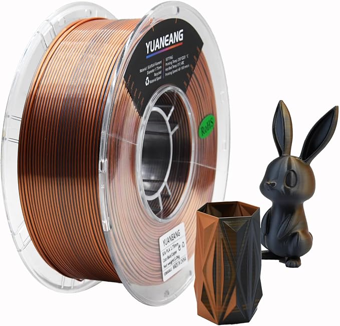 Silk Dual Color PLA Filament 1.75mm, ±0.03mm Precision, 1kg Spool (2.2 lbs), Smooth Multi-Tone Gradient PLA, Silk Black Copper
