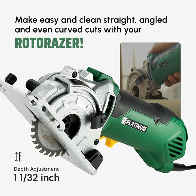 ROTORAZER SAW Platinum Compact Circular Saw Set - New Model for 2026! Extra Powerful - Deeper Cuts! Cut Drywall, Tile, Grout, Metal, Pipes, PVC, Plastic, and Copper. AS SEEN ON TV! (Green)