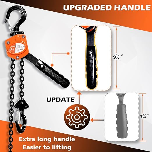 YATOINTO Mini Lever Chain Hoist 1/2 Ton 1100 lbs Lever Hoist 20 ft Ratchet Chain Puller Hoist 2 Heavy Duty Hooks Industrial Grade Steel Construction (1100lb 20ft)