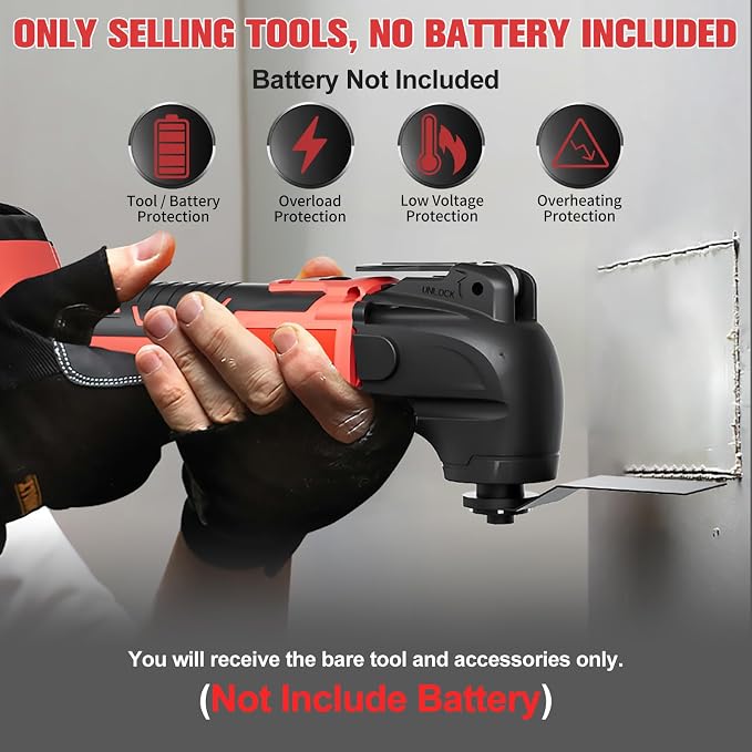 Cordless Oscillating Tool for Milwaukee 18V Battery(No Battery), 6 Variable Speed Brushless-Motor Tool, 22Pcs Multi Tool Kit, Oscillating Saw for Scraping, Sanding, Cutting Wood