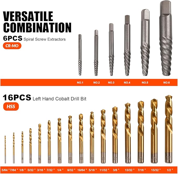 Coobeast 55pcs Screw Extractor Set for Men's Gift, Easy Out Screw Extractor Kit with HSS Steel Reverse Drill Bit for Removing Broken Stripped Screws, Studs, Fittings and Lugs Extraction