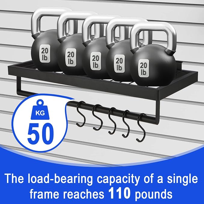 Slatwall Shelves, 2 Pack, Heavy Duty Holds Up to 110 lbs | Slatwall Shelf (9.6" X 22.75"), Heavy Storage Rack Designed for Garage, Home & Retail, Black
