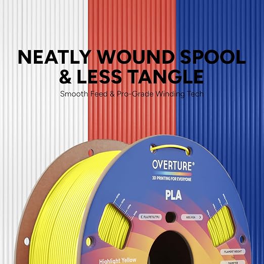 OVERTURE High Speed PLA Filament 1.75mm, Neatly Wound 3D Printer Filament 1kg Spool (2.2lbs) Rapid PLA, Dimensional Accuracy +/- 0.02 mm, Fit Most FDM 3D Printers (Highlight Yellow)