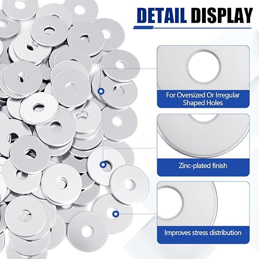 Yaocom 200 Pieces 5/16" x 1-1/4" Zinc Fender Washers Thickness 2mm Fender Washers for Wood and Wet Environment