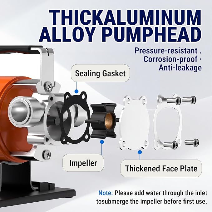 HoldwellS Water Transfer Pump 115V AC, 360 GPH, 1/10HP, 46FT High-Lift | Utility Pump, Portable Electric Water Pump with Water Hose Kit, Incl. Carbon Brushes, Impeller etc, For Water Removal