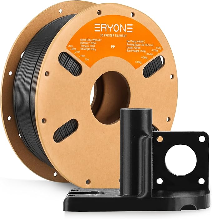 ERYONE Polypropylene Filament 1.75mm +/-0.03mm, Semi-Flexible & Ultra Tough, Chemical-Resistant,PP 3D Printing Filament, 900g/Spool, Black