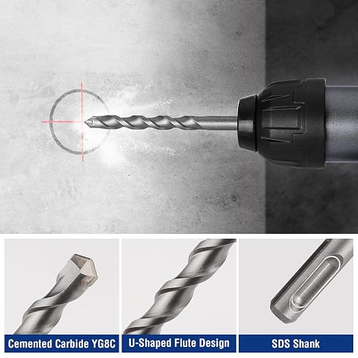 WORKPRO 16-Piece SDS-Plus Rotary Hammer Drill Bits and Chisel Set, Carbide-Tipped Masonry Drill Bits and Chisels for Concrete, Stone, Brick, with Storage Case