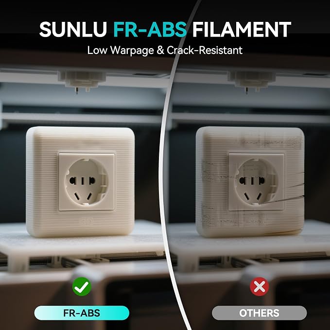 SUNLU FR-ABS 3D Filament 1.75mm 1KG, UL94 V0 Fireproof ABS Filament, Tough & Durable, Reusable Spool, for Electronics, Auto Parts & Tools, Warp-Free Printing, 1KG Spool(2.2lbs), Black