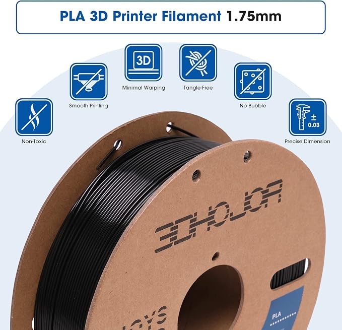 3DHoJor PLA Filament 1.75mm,3D Printer Filament 1kg*4 Bundle Cardboard Spool, Fit Most FDM 3D Printer,Dimensional Accuracy +/- 0.03 mm,Vacuum Packaging-Black+White 4Pack