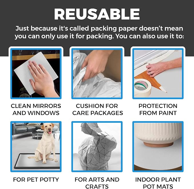 Bryco Goods Newsprint Packing Paper Sheets for Moving - 1.5lb - 50 Sheets of Newspaper Paper - Wrapping and Protecting Fragile Items, Box Filler, Shipping Supplies - 27" x 17" - Made in the USA