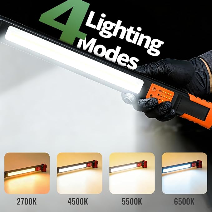 Underhood Magnetic Work Light for Mechanics, 4 Modes 2700K-6500K LED, 7800mAh 12H Battery, IP65 Waterproof, USB-C Rechargeable Hood Light for Car Repair/Garage/Emergency (Orange)