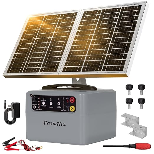 30 Miles/48km Solar Electric Fence Charger,15W Solar Powered Fencer with Adjustable 6KV to 12KV Output (0.3J-1.5J),Battery Level LCD Display,All-Weather Kit for Livestock,Deer,Farm,Yard