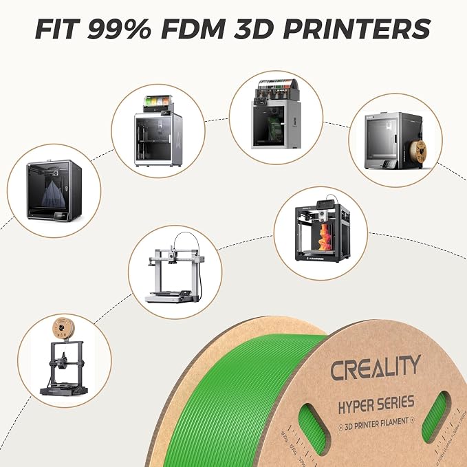 Official CREALITY Hyper PLA Filament 1.75mm, High Speed PLA 30-600mm/s Rapid 3D Printer Filament, Dimensional Accuracy +/-0.02mm, Stronger Toughness, Fit Most FDM 3D Printers，1KG(2.2lbs) Spool Green