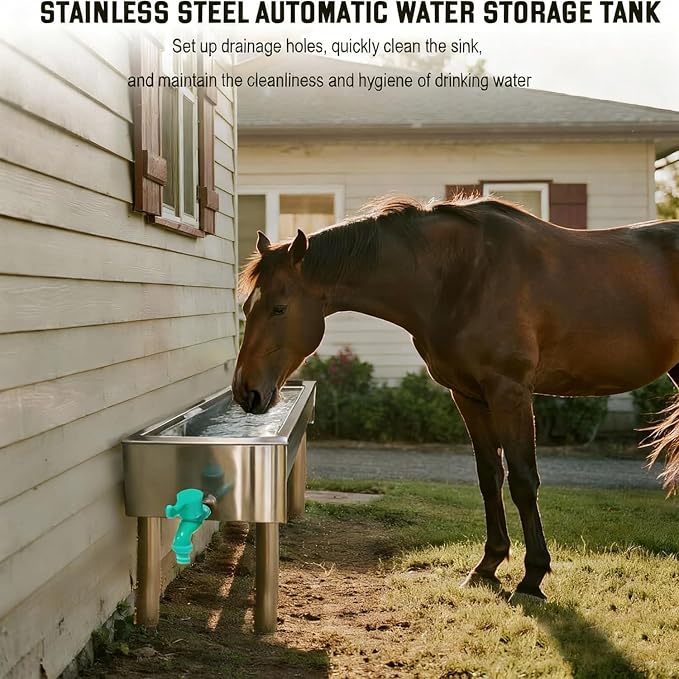 Automatic Livestock Water Trough 3 Gallons/12 Quart Livestock Animal Stainless Steel Automatic Waterer with Float Valve Kit for Goat Cattle Horse Hog Pigs Dog Outdoor, 22" L x8.6 W x 5.1" H