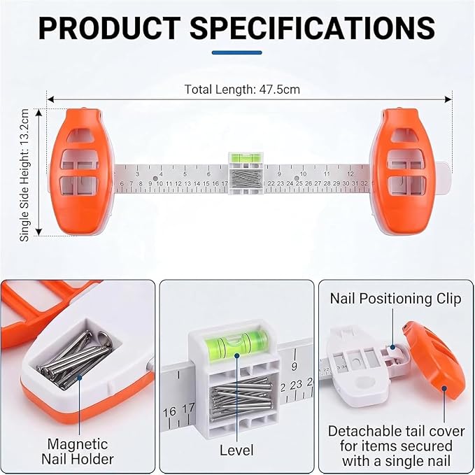 Level Ruler Picture Hanging Tool with Level – Precision Wall Mount Guide for Frames & Artwork, Easy Alignment Hanging Tool with Built-In Level for Home Decor Installation