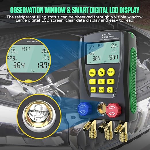 HVAC Gauges Digital Manifold Gauge Set Dual Pressure&Temp Test 89 Refrigerant Gauges R22 R134A R410A Refrigerant Recharge Kit HVAC Manifold Vacuum AC Gauge with Hoses for Air Conditioning/Refrigerator