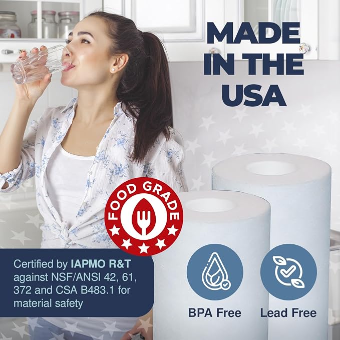 High Performance 5 Micron 20 Inch x 2.5 Inch, 4-Pack Spun Polypropylene Whole House Sediment Water Filter Replacement Cartridge,Compatible with Pentek P5-20, 155016-43, SDF-25-2005, Made in USA