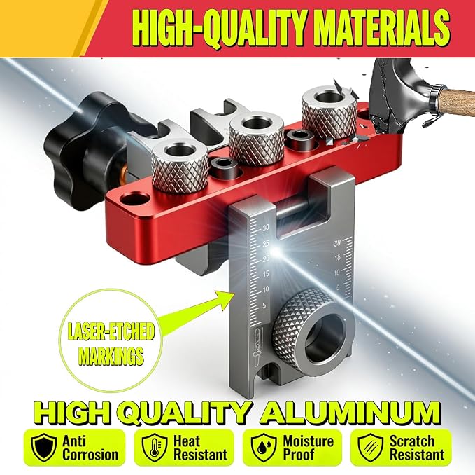 Self Centering Doweling Jig Kit, 3-in-1 Dowel Drill Guide | aluminum alloy, drill guide for straight holes, adjustable bits, precision scale, for furniture assembly, diy projects