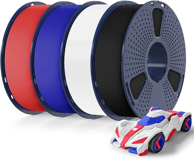 SUNLU High Speed PETG Filament 1.75mm 4KG Bundle, 3D Printer Filament 4kg, 1kg per Spool, Pack of 4, 4 Colors, Black+White+Blue+Red