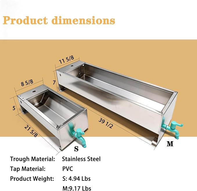 Automatic Livestock Water Trough 12 Gallons & 3 Gallons Livestock Feeding Trough Waterer Animal Stainless Steel Larger Automatic Waterer with Float Valve Kit for Goat Cattle Horse Hog Dog(2 Pack)