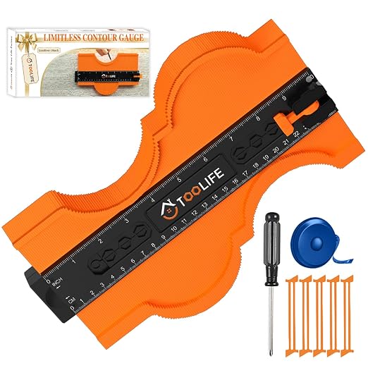 TOOLIFE Contour Gauge 10 Inch with Lock, Connectable Super Gauge Profile Tool, Dual Scale Shape Duplicator and Outline Measuring Tool for Tile, Flooring, Trim and Woodworking