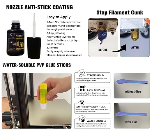 3D Printing Tools Kit, Essential 3D Printer Accessories with Wooden Toolbox | Include Nozzle Cleaning Kit, 3D Print Glue, Lubricant Grease for 3D Printing Maintenance