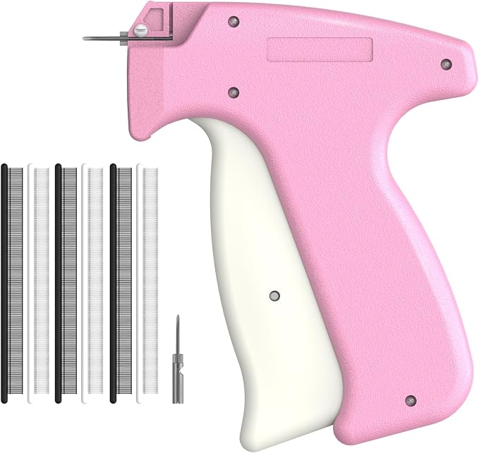 Stitch Gun for Clothes, Mini Tagging Gun for Clothing, Hand Sewing Tag Gun Stitchy Quick Clothing Fixer with 2 Needle, 1000 Black & 1000 White Fasteners (Pink)