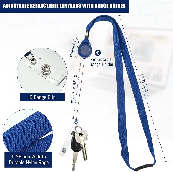 Windyun 36 Pcs Breakaway Lanyard with Safety ID Bulk Retractable Lanyards Flat Neck Straps (Blue)