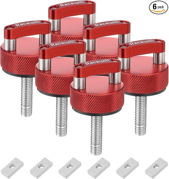 6PCS Red Hard Top Quick Removal Fastener Thumb Screws with Nut Plates Compatible with 2007-2022 Jeep Wrangler JK/JKU/JL/JLU Gladiator JT