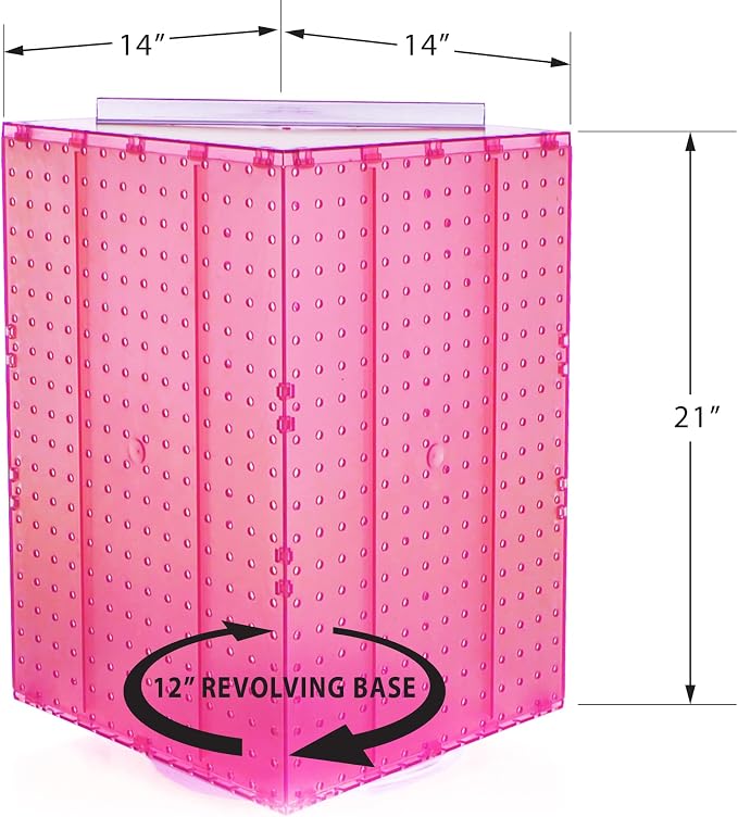 Azar Displays 701414-PNK-4C32 Rotating Countertop Display Kit with Peg Hooks Included, 14 Inches Wide x 14 Inches Deep x 20 Inches High, Pegboard Spinner Organizer, Pink