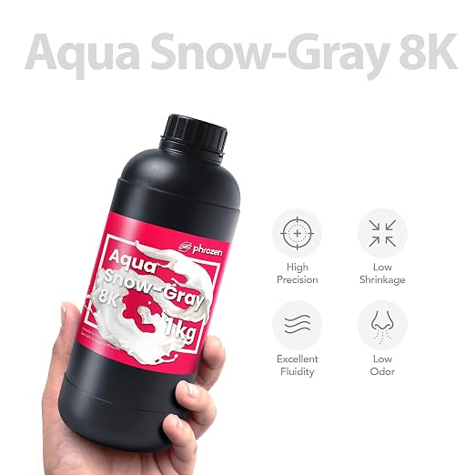 phrozen 3D Printer Rapid Resin [Aqua Snow-Gray 8K], 405nm LCD UV-Curing Standard Photopolymer Resin for Highly Detailed Models, Low Odor Not smelly Non-Brittle, Works Best with 8K 3D LCD Printer (1KG)