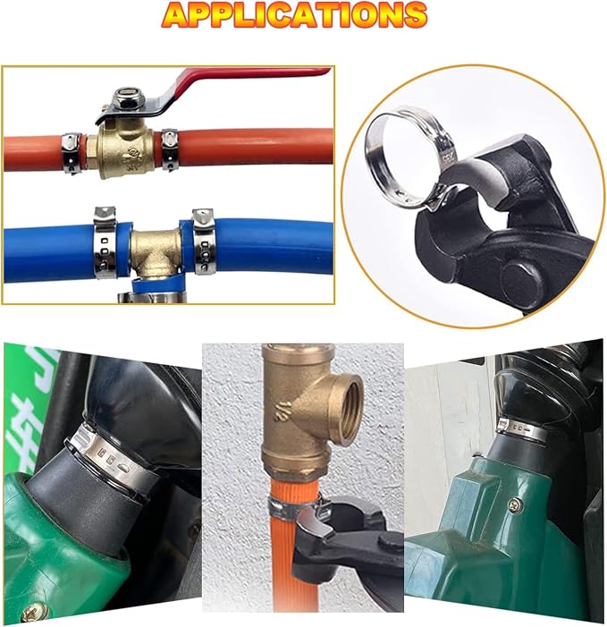 AKIHISA 180 PCS Single Ear Hose Clamps, 12 Sizes 5.3-33.1mm Crimp Hose Clamps with Ear Clamps Pincer, 304 Stainless Steel Crimp Pinch Fitting Tools Kit