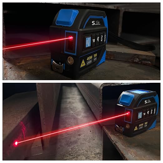 4-in-1 Laser Tape Measure with Laser Level Crosshairs | 130ft/40m Laser Distance + 16ft/5m AutoLock Tape | Backlit LCD Display (Ft/Inch/M/mm & Fractions) | for DIY, Construction, Interior Design