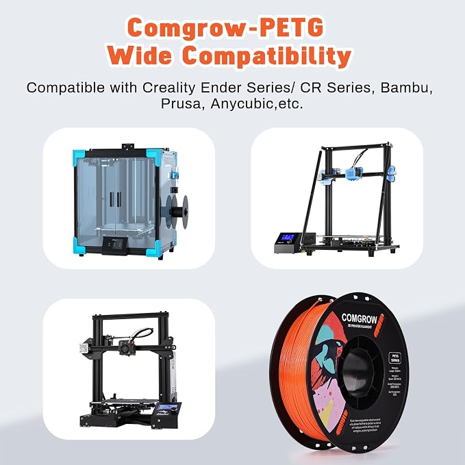 Comgrow PETG 3D Printer Filament 1.75mm, High Precision and Tough 3D Printer Filament 1kg (2.2LBS), Dimensional Accuracy +/- 0.02 mm, Fit Most 3D Printers Orange